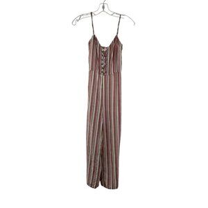Aeropostale Women's Lace Up Front Striped Wide Leg Jumpsuit Size Small